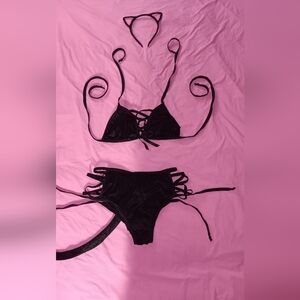 🐈‍⬛ Frederick's Of Hollywood 3pc Sexy Black Velvet Kitty Cat Costume (L/XL)